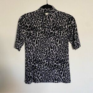 Banana Republic Black and Gray Leopard Print Short Sleeve Top